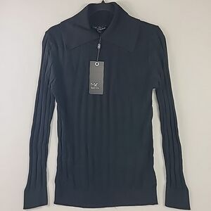 NWT MK Metric Knits Women's Modal Cotton V-neck Pullover Sweater Top Black Sz M